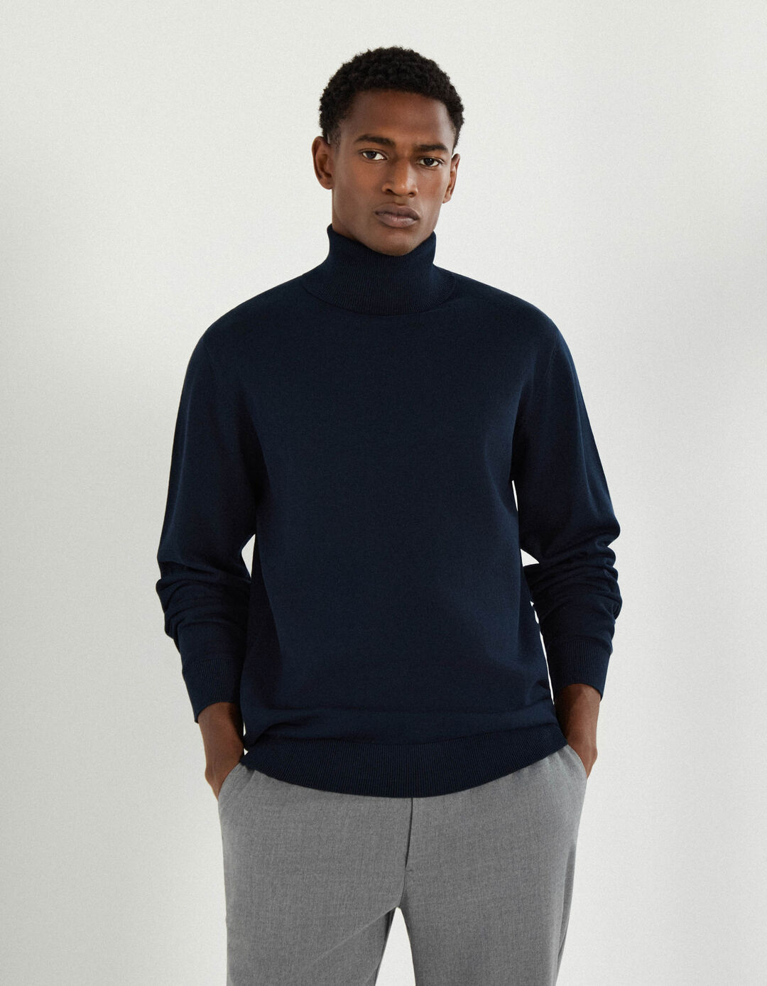 Camisola de Malha com Gola Alta, Homem, Azul Escuro