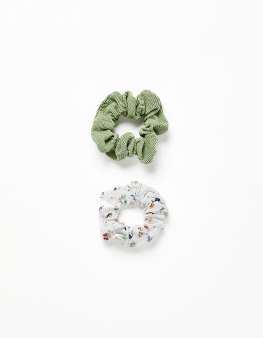 2-Pack Scrunchies for Babies and Girls, Green/White