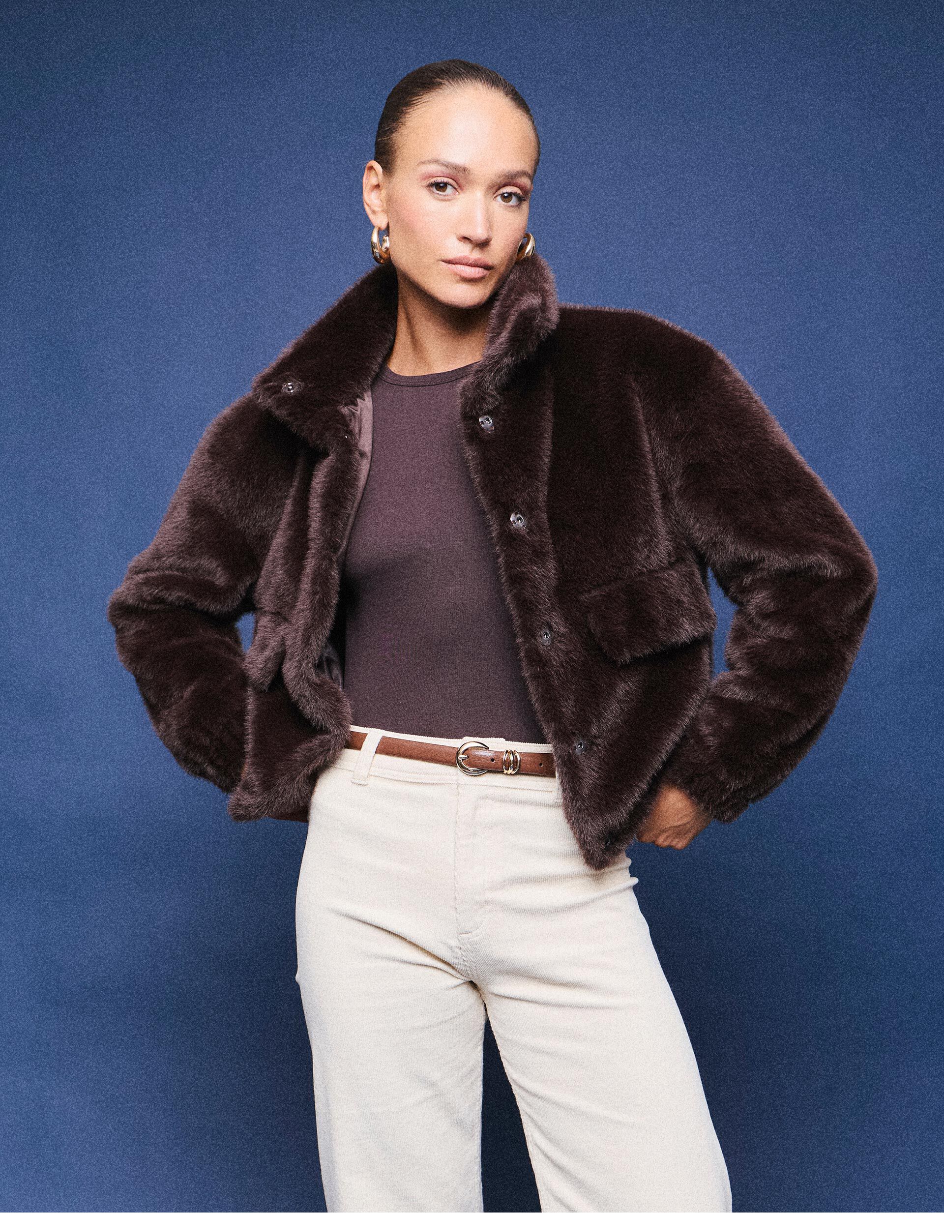 Comprar Online Casaco Bomber Efeito Pelo, Mulher, Castanho