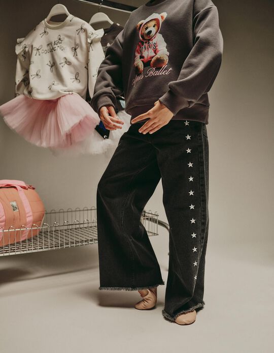 Comprar Online Calças de Ganga Wide Leg, Menina, Preto