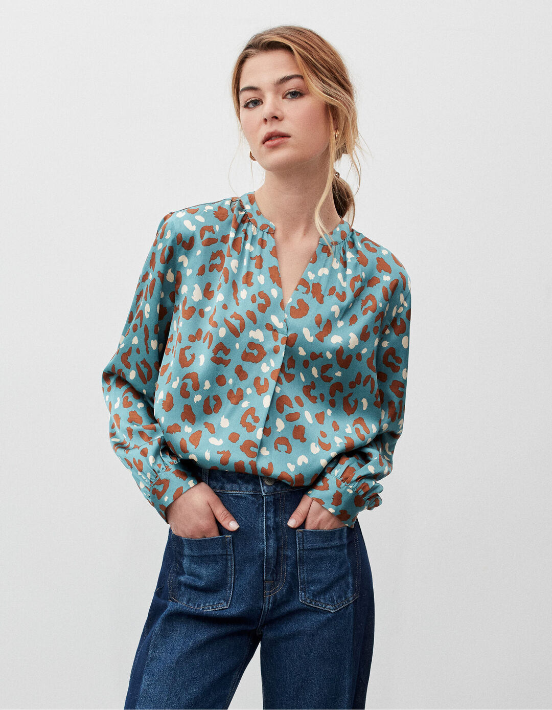 Printed Satin Blouse, Woman, Multiple colors