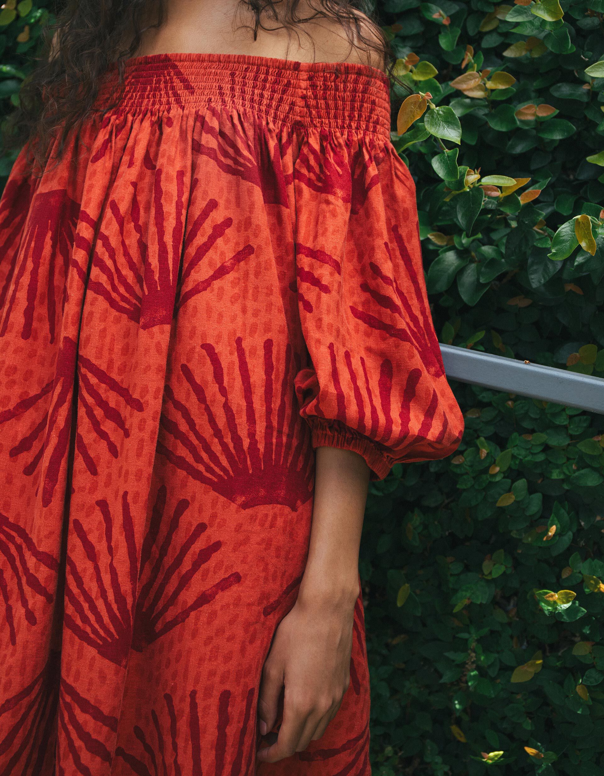 Comprar Online Vestido Com Linho, Mulher, Vermelho Escuro