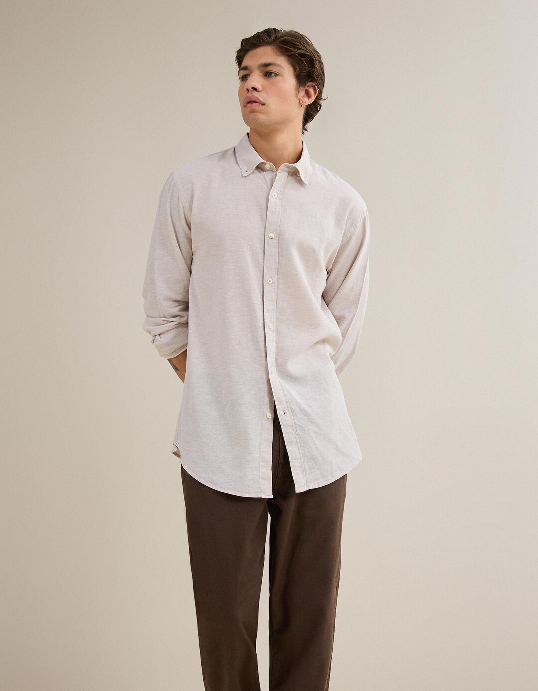 Camisa com Linho, Homem, Cinzento Claro
