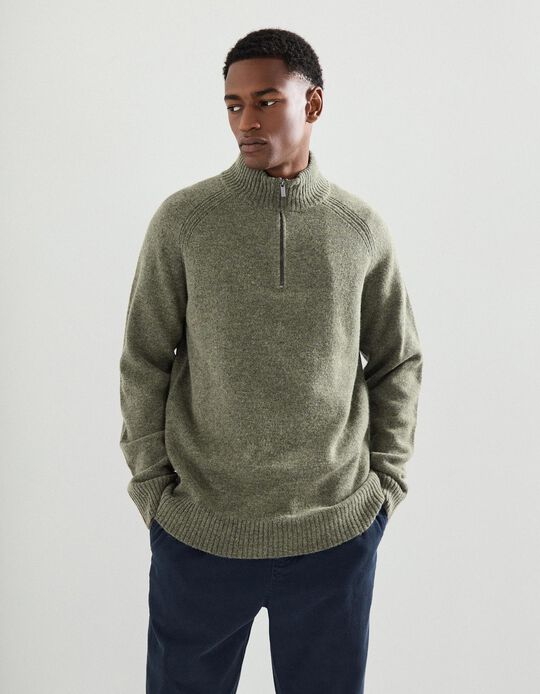 Comprar Online Camisola com Lã com Fecho, Homem, Verde