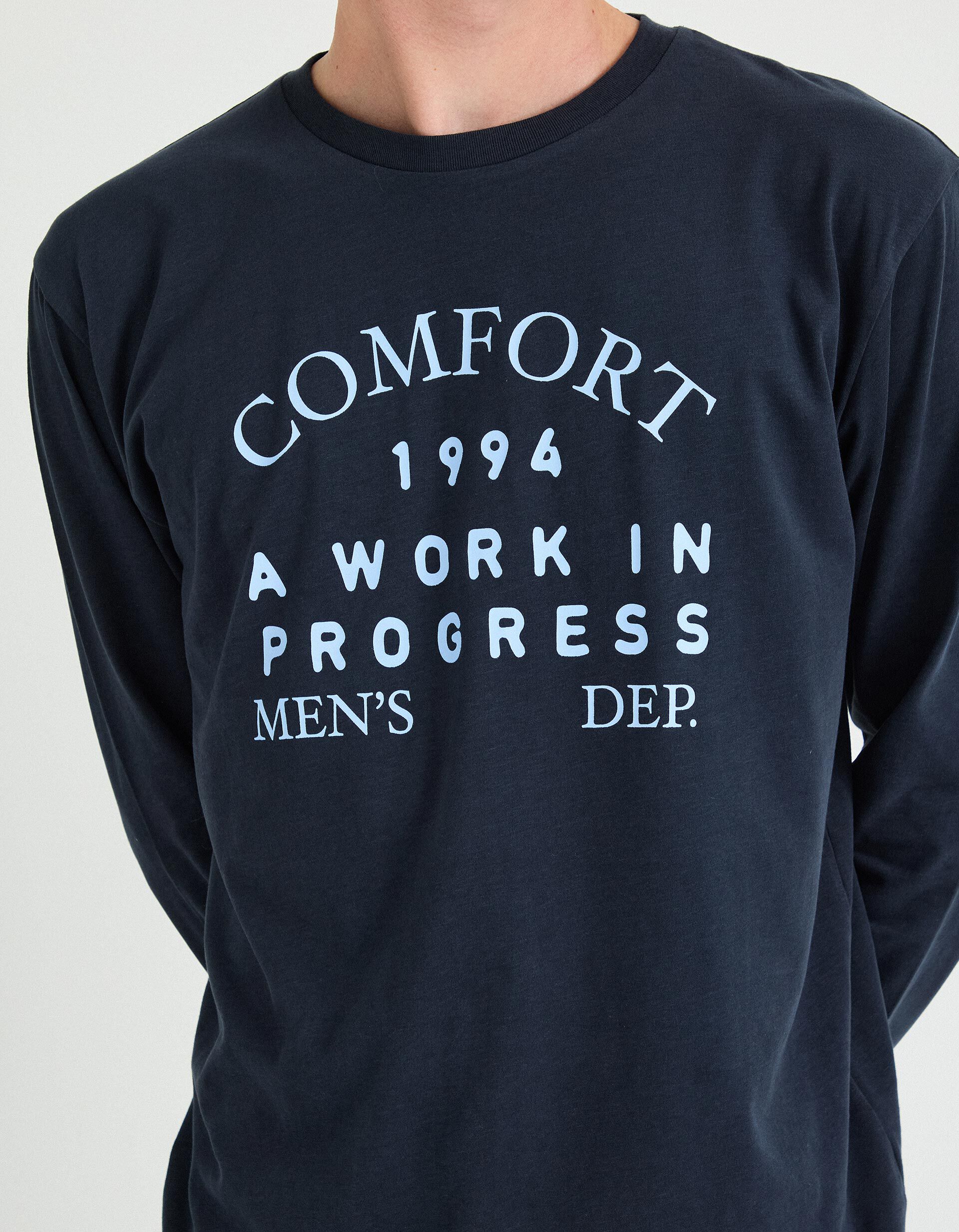 Comprar Online T-shirt de Manga Comprida Estampado, Homem, Azul Escuro