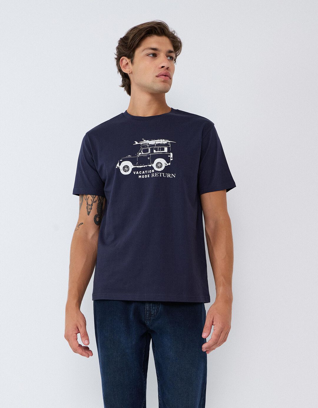 T-shirt Jersey Estampada, Homem, Azul Escuro