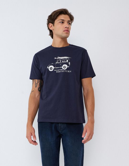 Comprar Online T-shirt Jersey Estampada, Homem, Azul Escuro