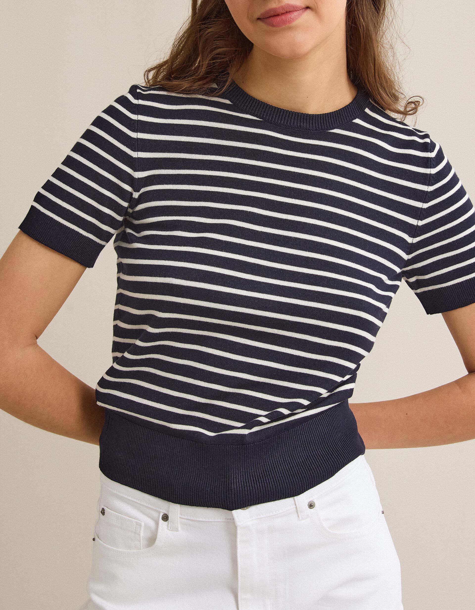 Comprar Online Camisola de Malha Riscas, Mulher, Azul Escuro