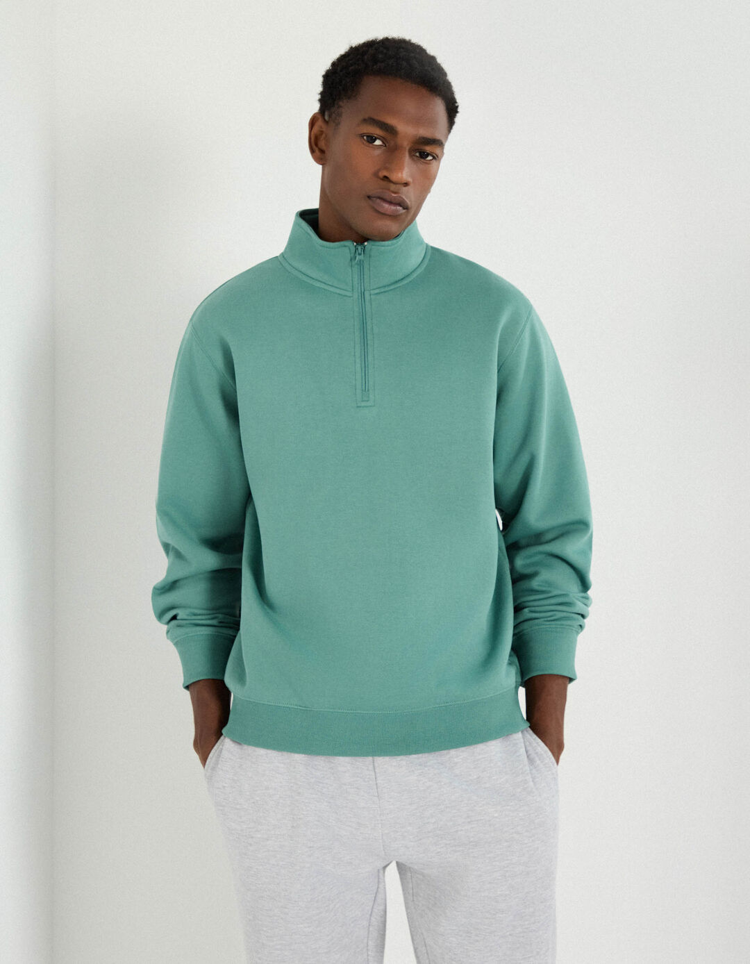 Sweatshirt com Fecho, Homem, Verde Escuro