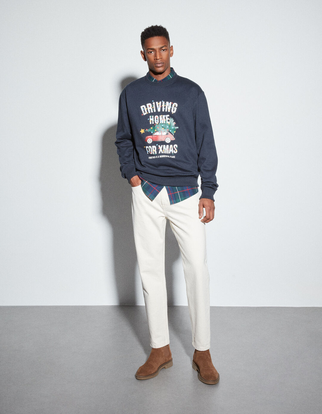 'Christmas' Fleece Sweatshirt, Men, Dark Blue
