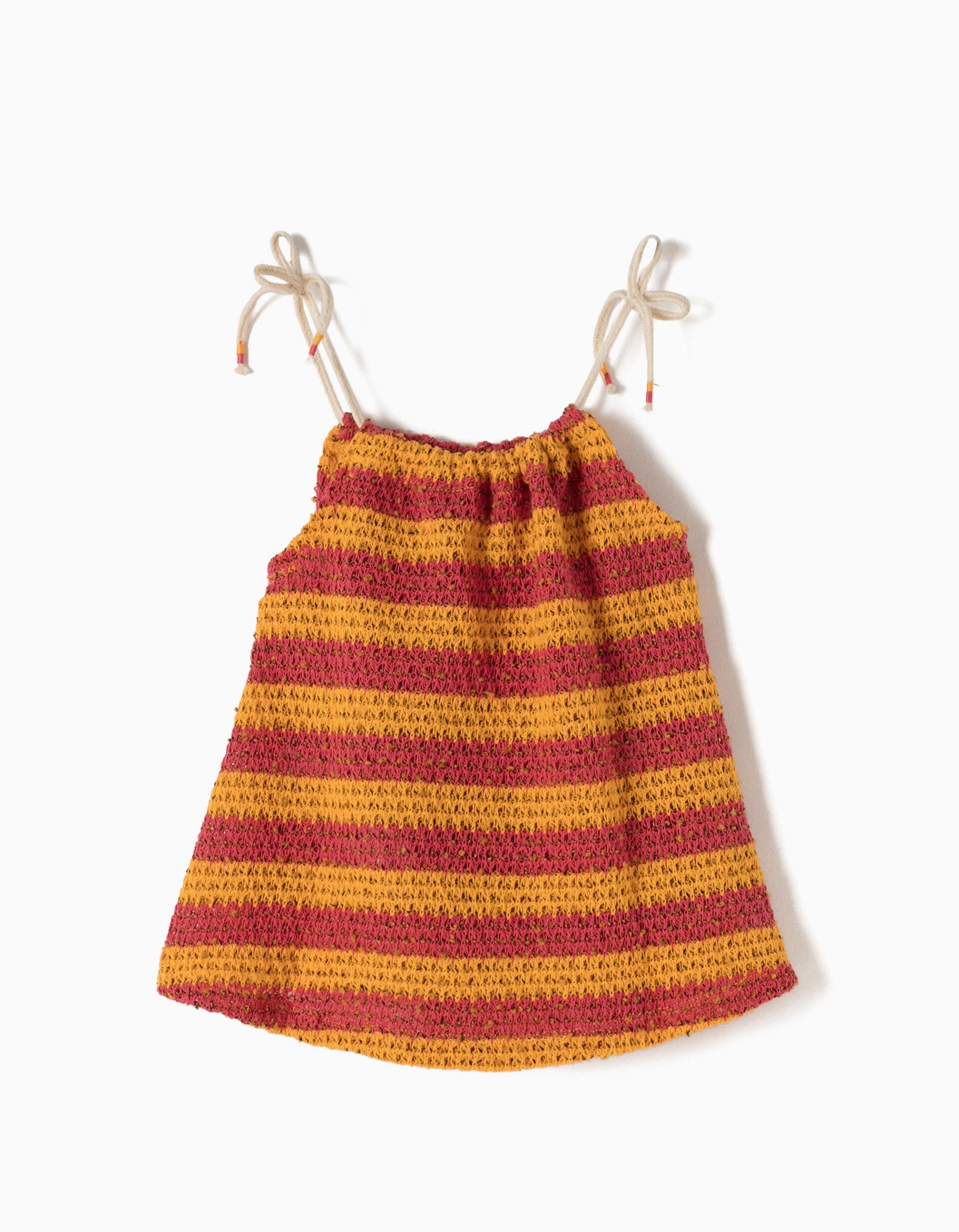 Top Malha Riscas Rosa e Amarelo