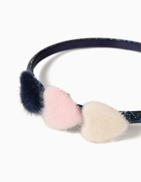 Bandolete Azul com Cora&ccedil;&otilde;es Felpudos