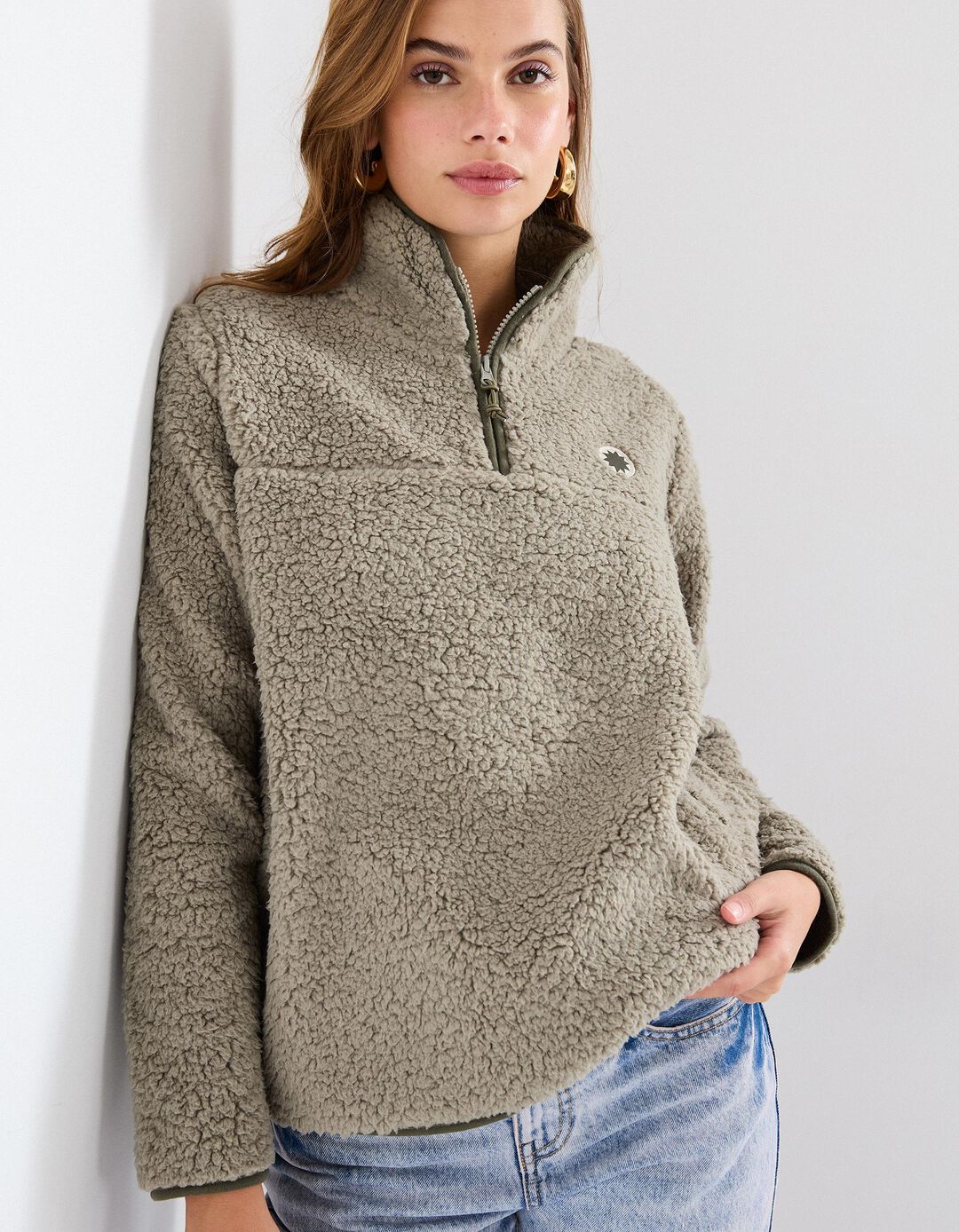 Sweatshirt Sherpa, Mulher, Verde Escuro