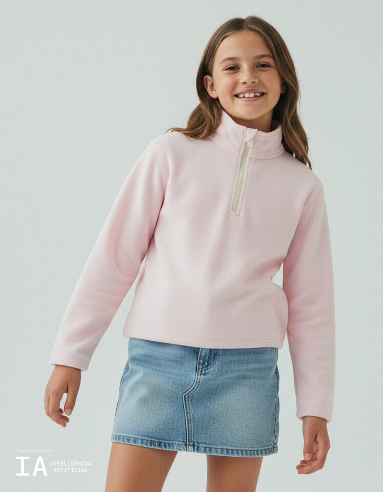 Comprar Online Camisola Polar com Fecho, Menina, Rosa Claro