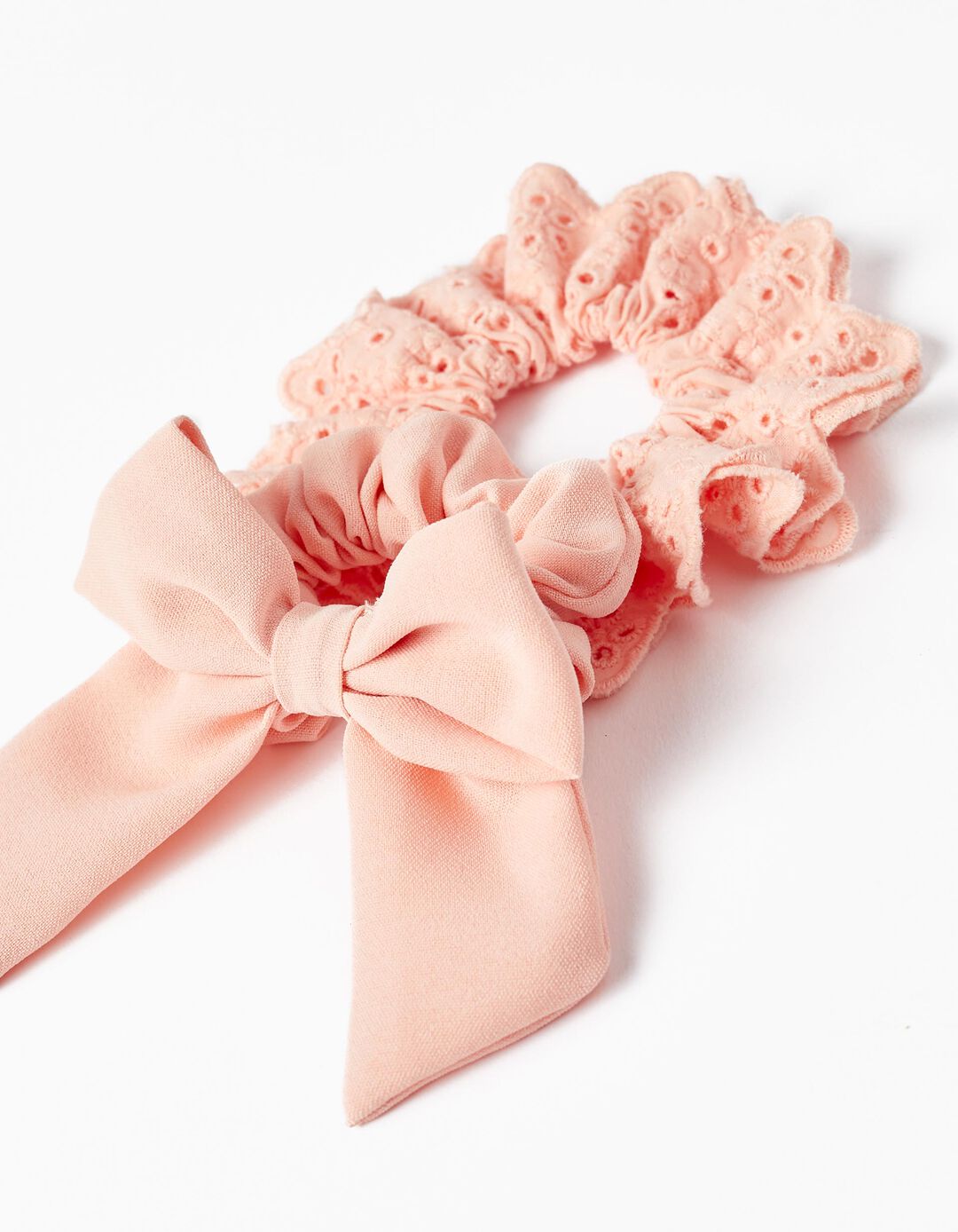 2-Pack Scrunchie Hair Elastics with English Embroidery for Baby Girls and Girls, Pink