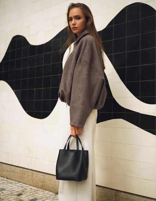 Comprar Online Casaco Bomber Efeito Camurça, Mulher, Cinzento