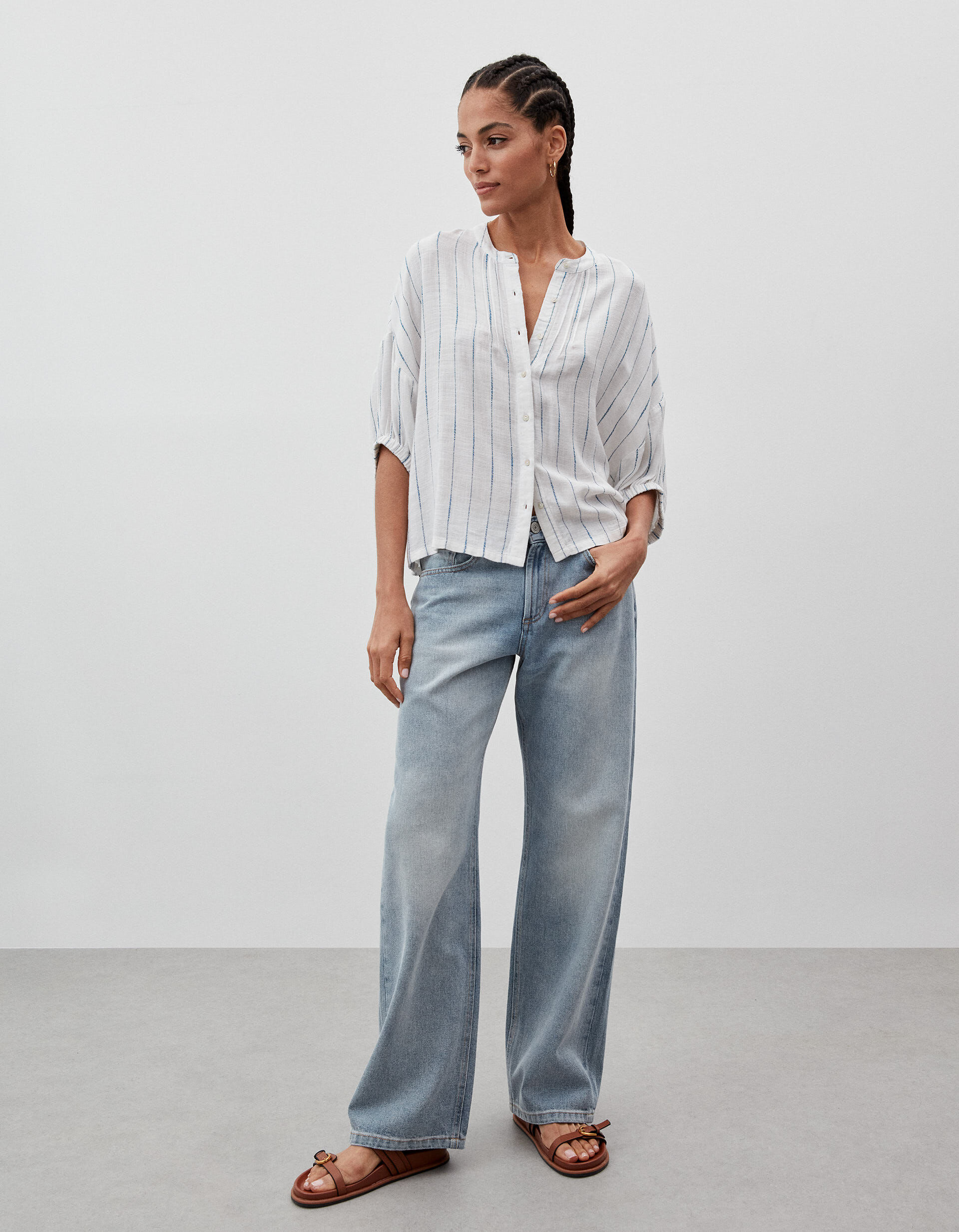 Comprar Online Linen Blend Striped Shirt, Women, White