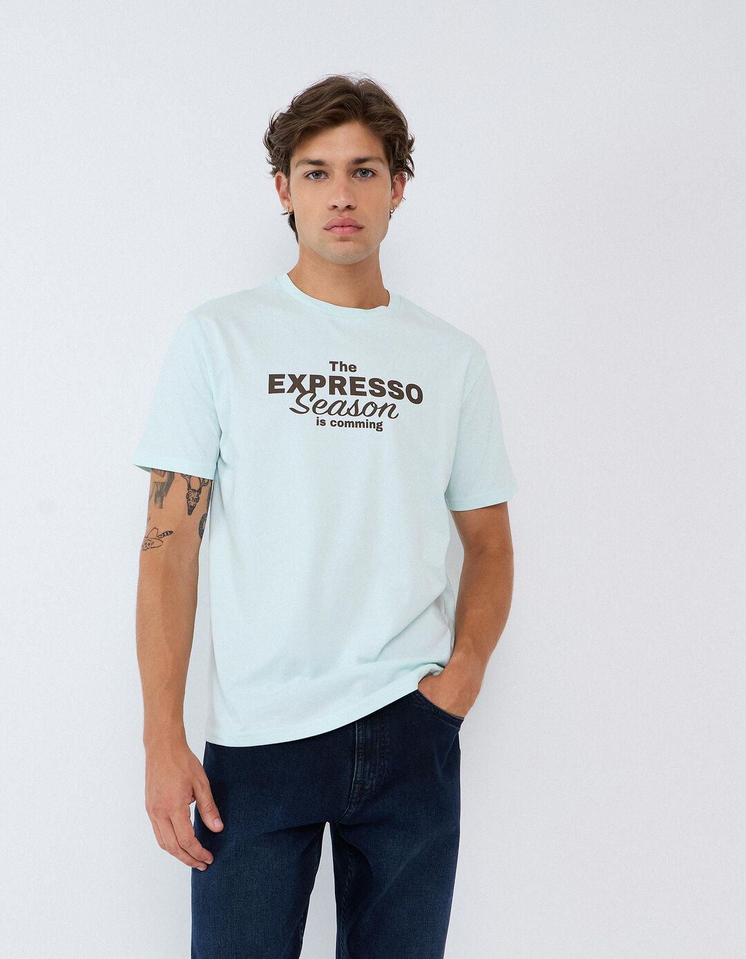 T-shirt Jersey Estampada, Homem, Azul Claro
