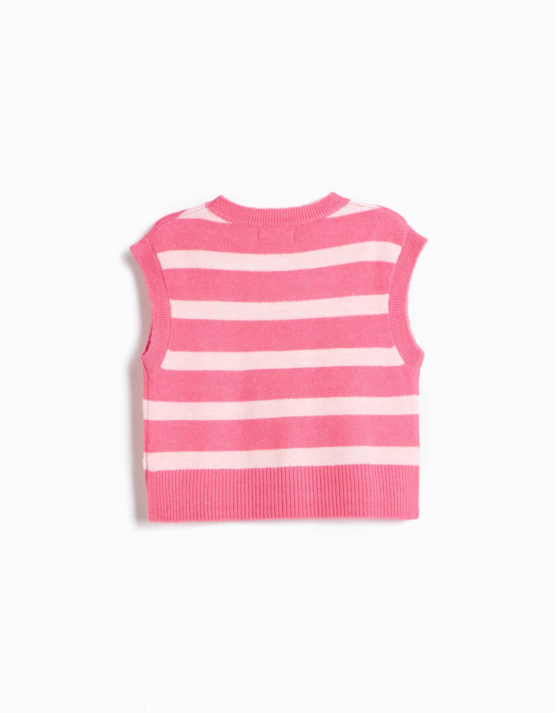 Comprar Online Colete De Malha &Agrave;s Riscas, Menina, Rosa