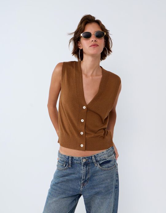 Comprar Online Colete Com Caxemira, Mulher, Castanho Claro