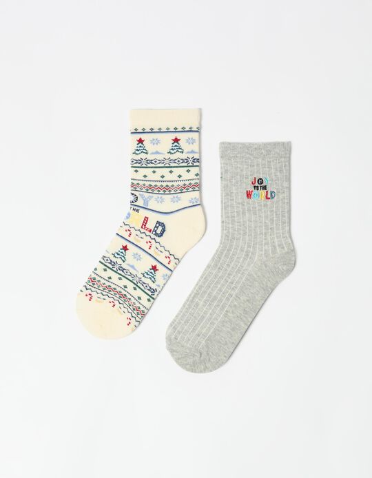 Comprar Online Pack 2 Meias de Natal, Mulher, Cinzento Claro 