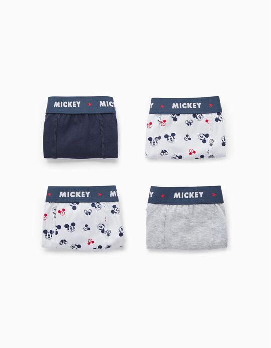 4 Boxers Shorts for Boys 'Mickey', Blanc/Bleu/Gris