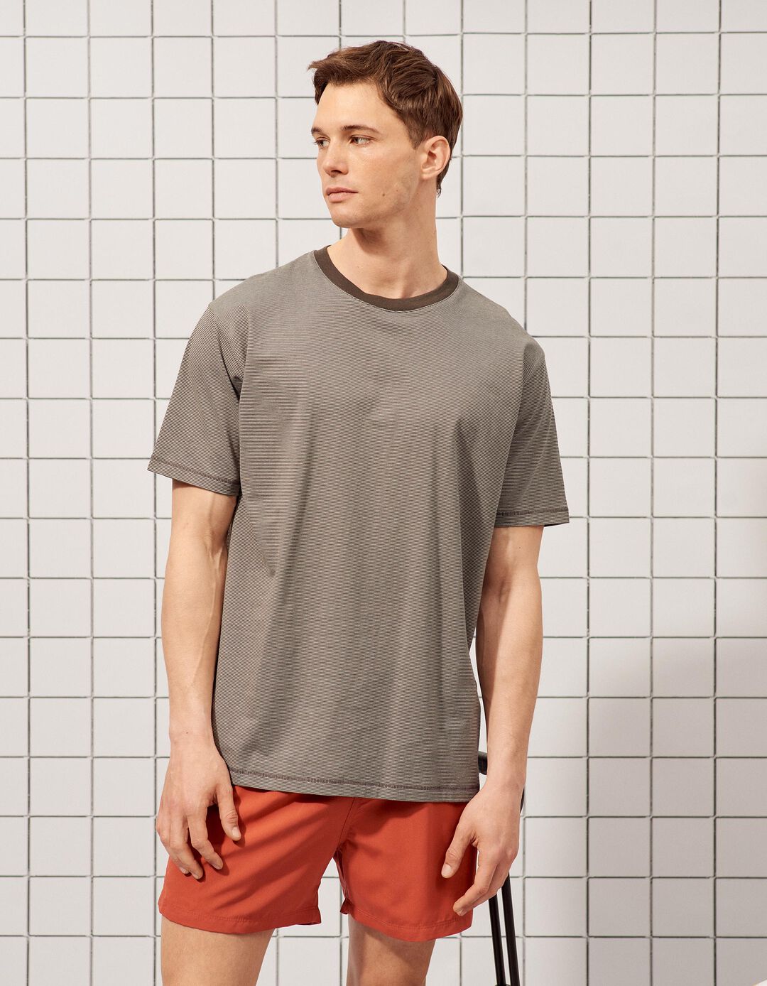 T-shirt Riscas, Homem, Castanho