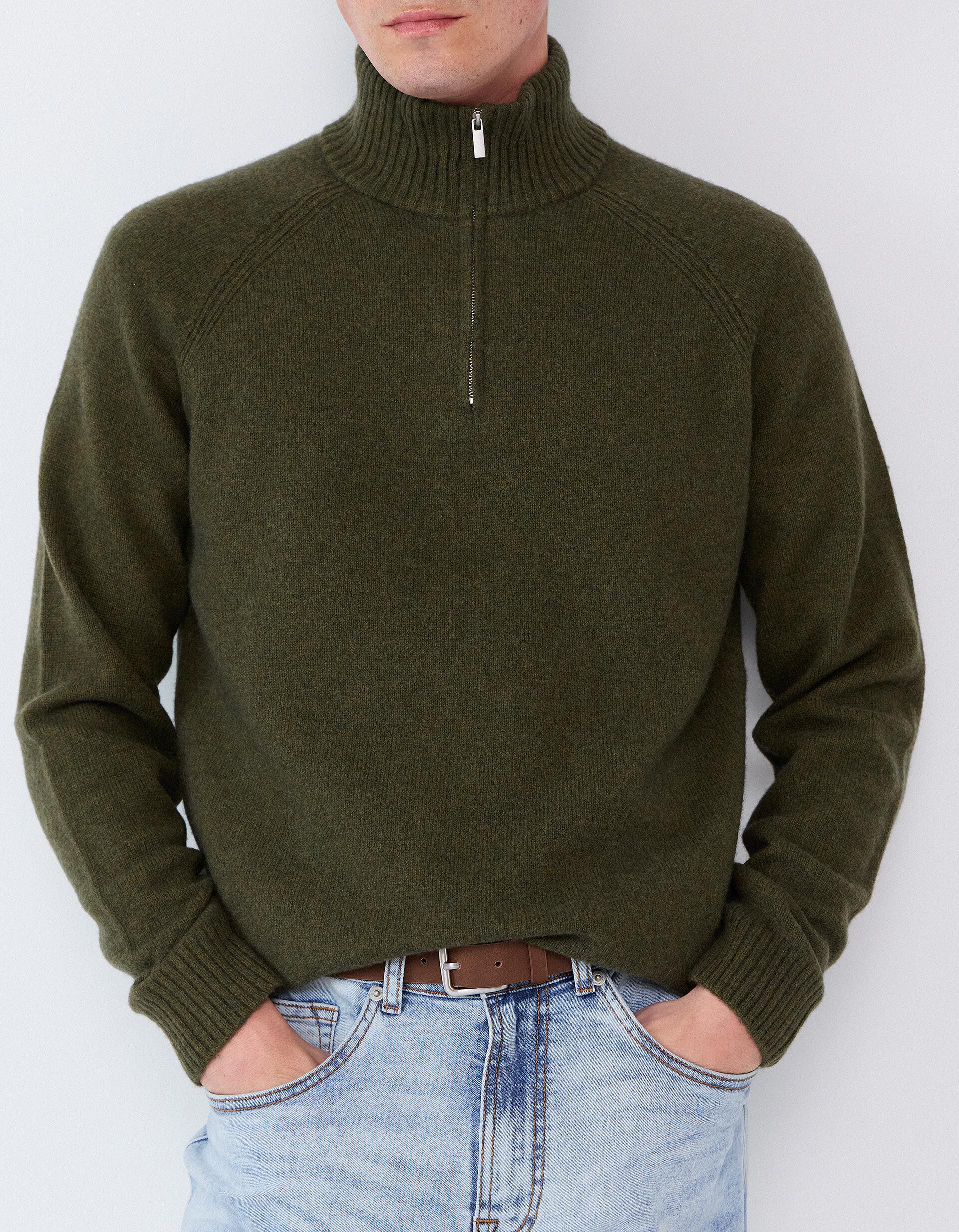 Comprar Online Camisola Com Mistura De L&atilde;, Homem, Verde Escuro