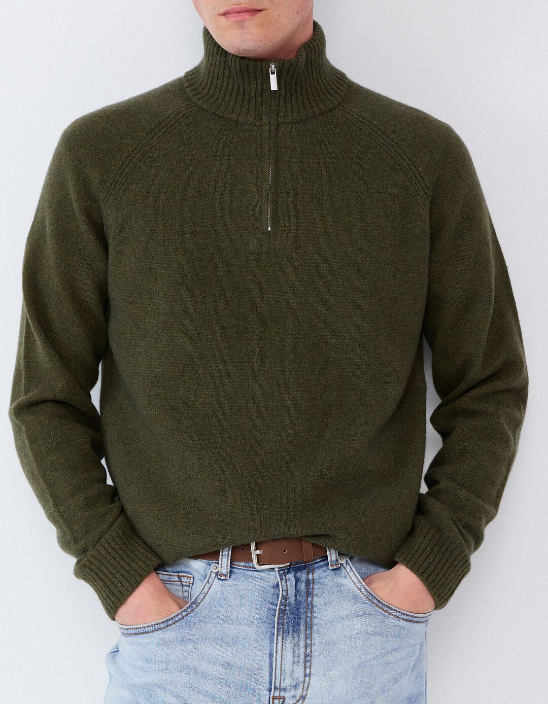 Camisola Com Mistura De L&atilde;, Homem, Verde Escuro