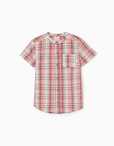 Plaid Cotton Shirt for Boys, Pink/Beige