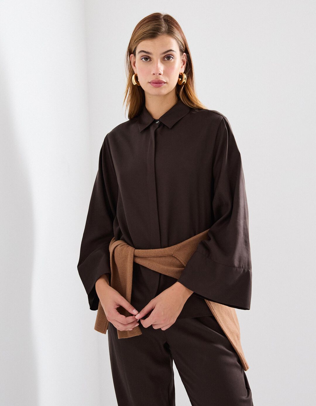 Camisa Liocel, Mulher, Castanho Escuro