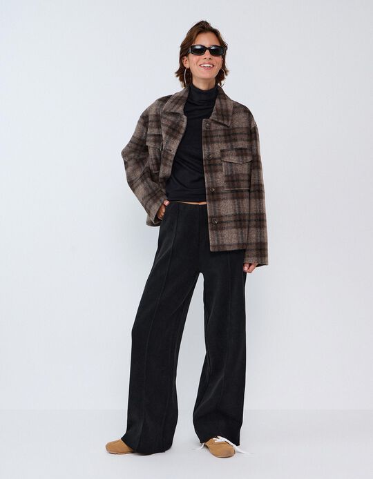 Comprar Online Cal&ccedil;as De Malha Interlock Wide Leg, Mulher, Preto