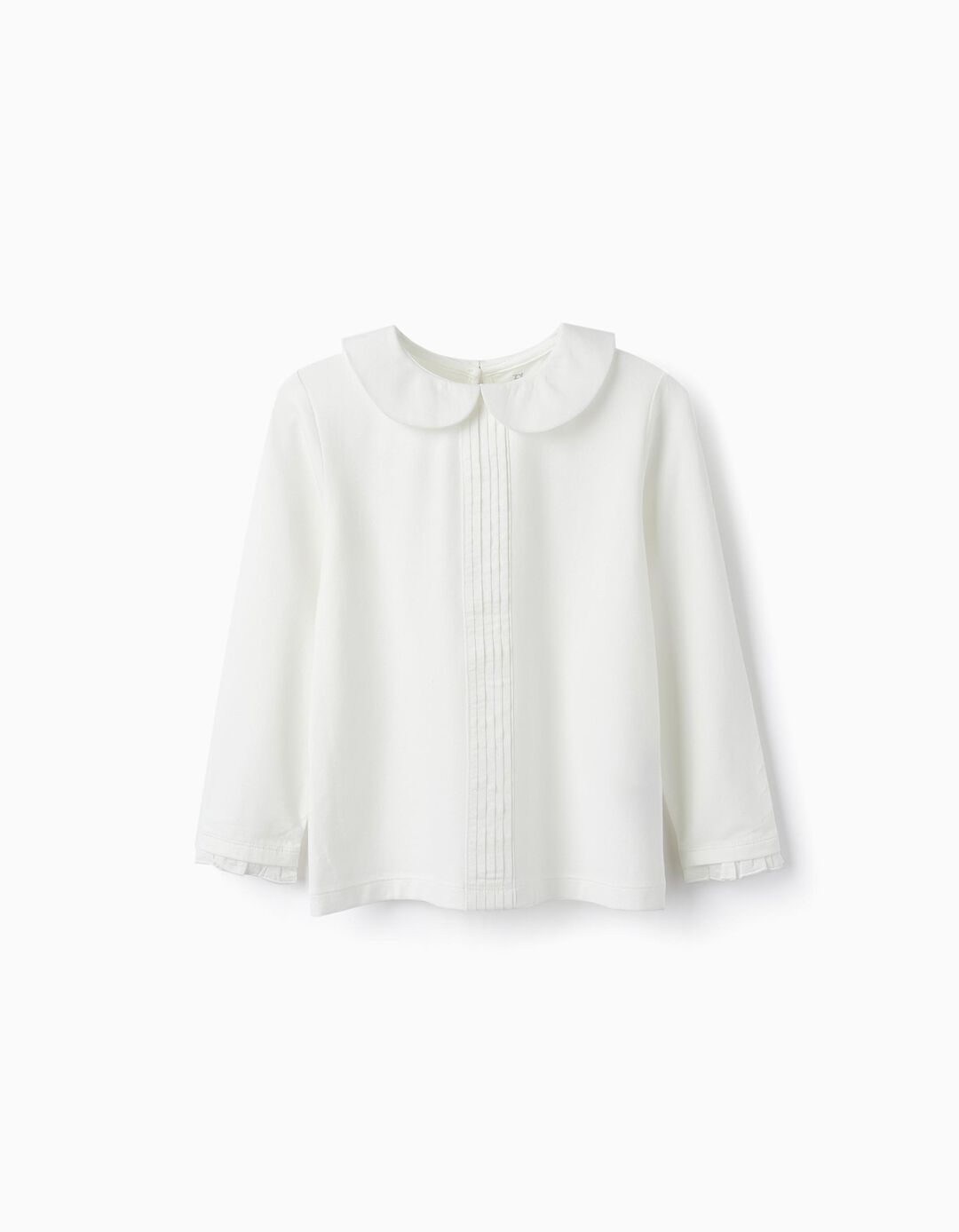 Long Sleeve Cotton T-Shirt with Ruffles for Girls, White