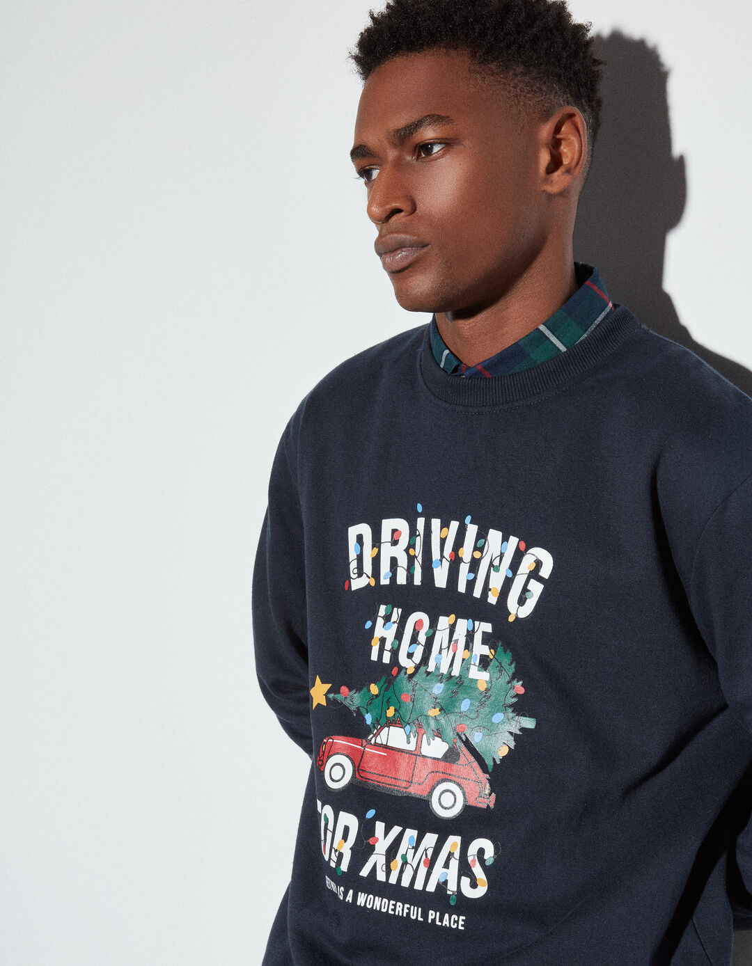 'Christmas' Fleece Sweatshirt, Men, Dark Blue