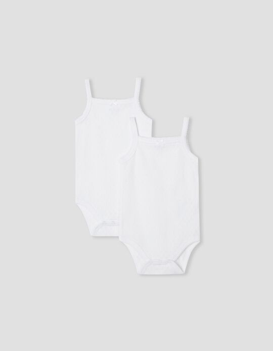2 Bodies with Straps Pack, Baby Girls, White