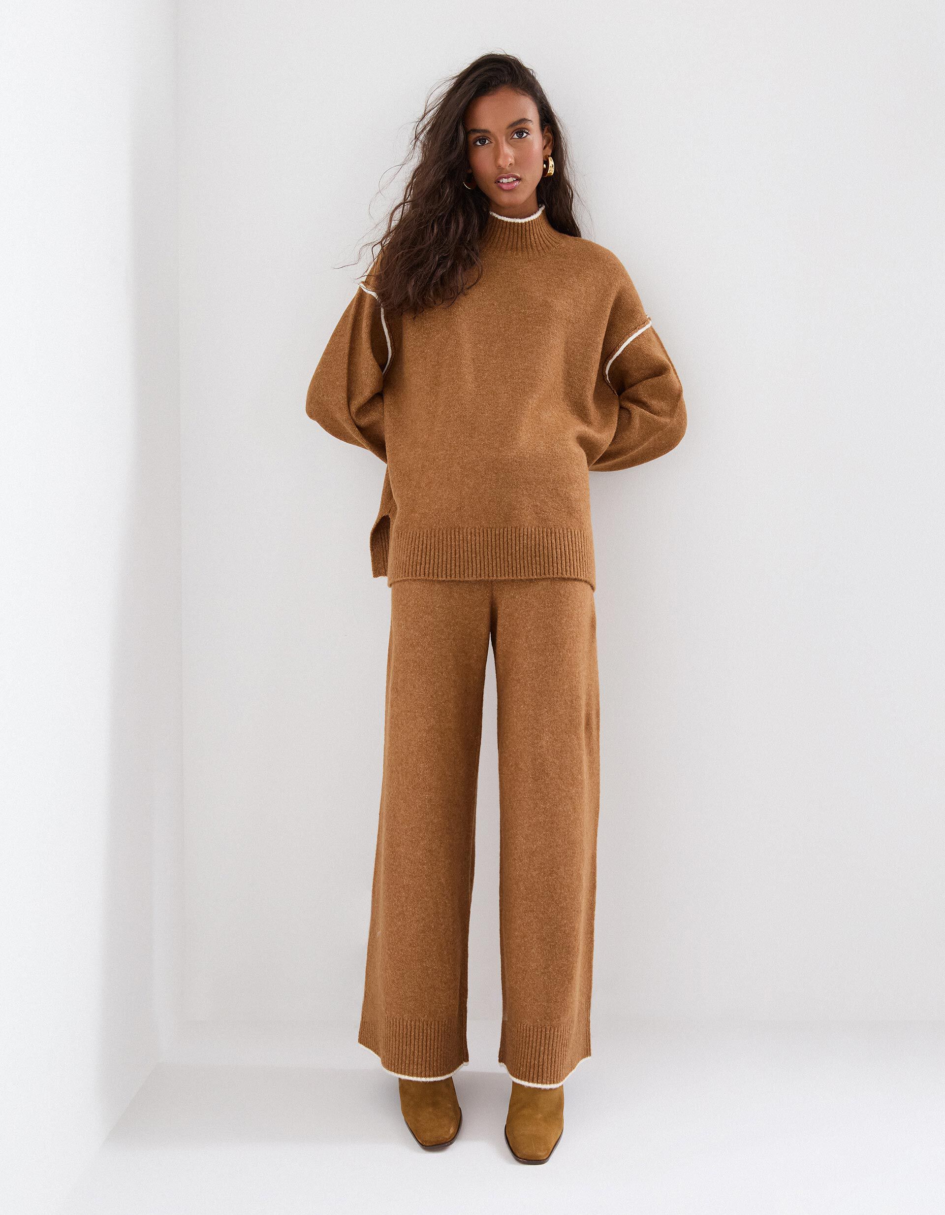 Comprar Online Cal&ccedil;as de Malha com L&atilde;, Mulher, Castanho Claro