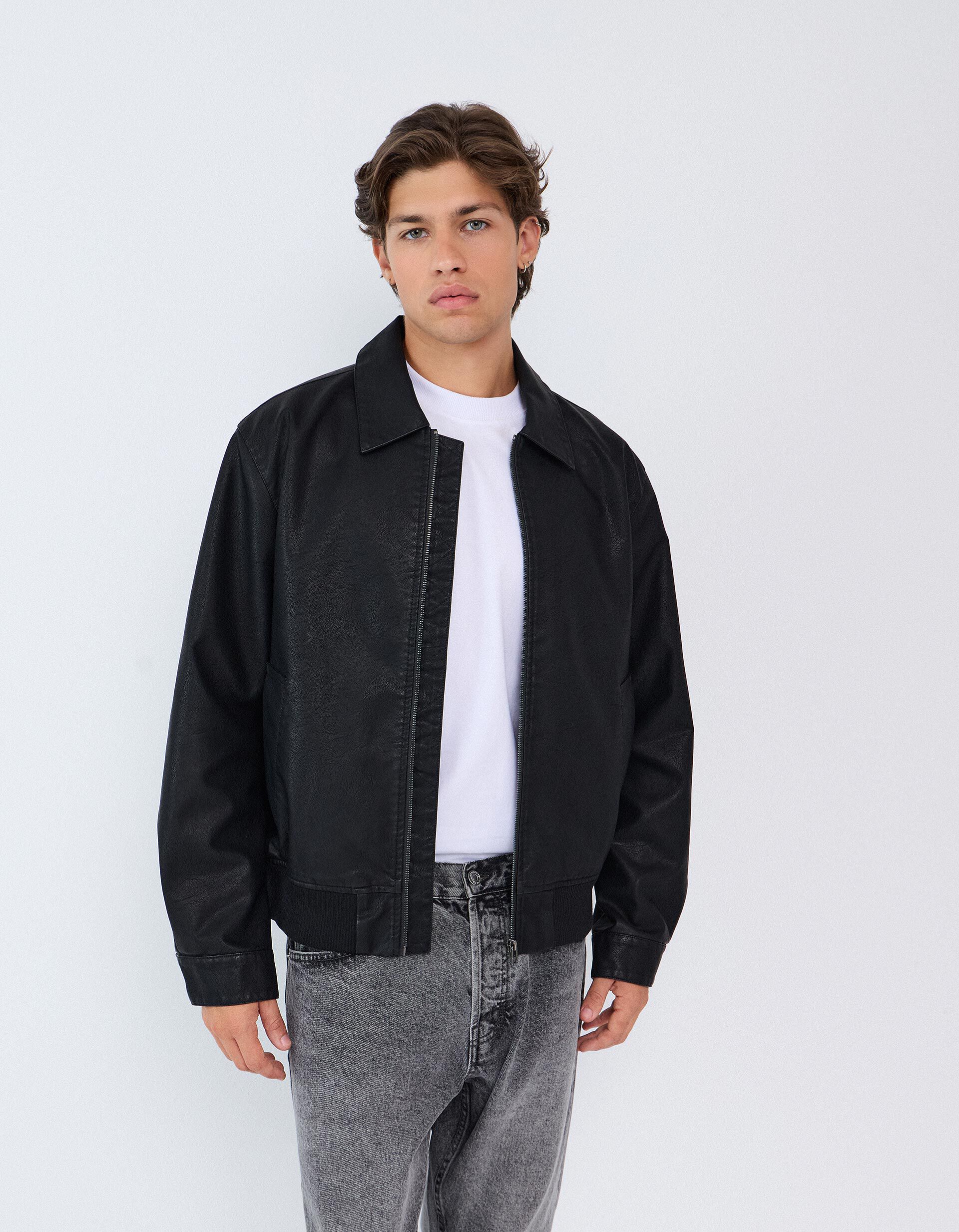 Comprar Online Casaco Bomber De Couro, Homem, Preto
