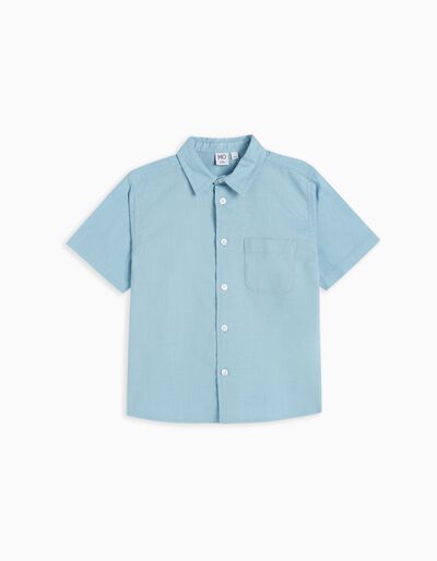 Camisa Mistura de Linho, Menino, Azul Claro