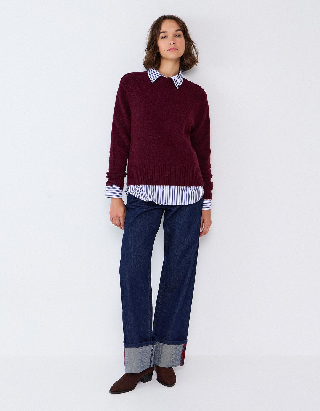 Camisola Em Mistura De L&atilde; E Alpaca, Mulher, Vermelho Escuro