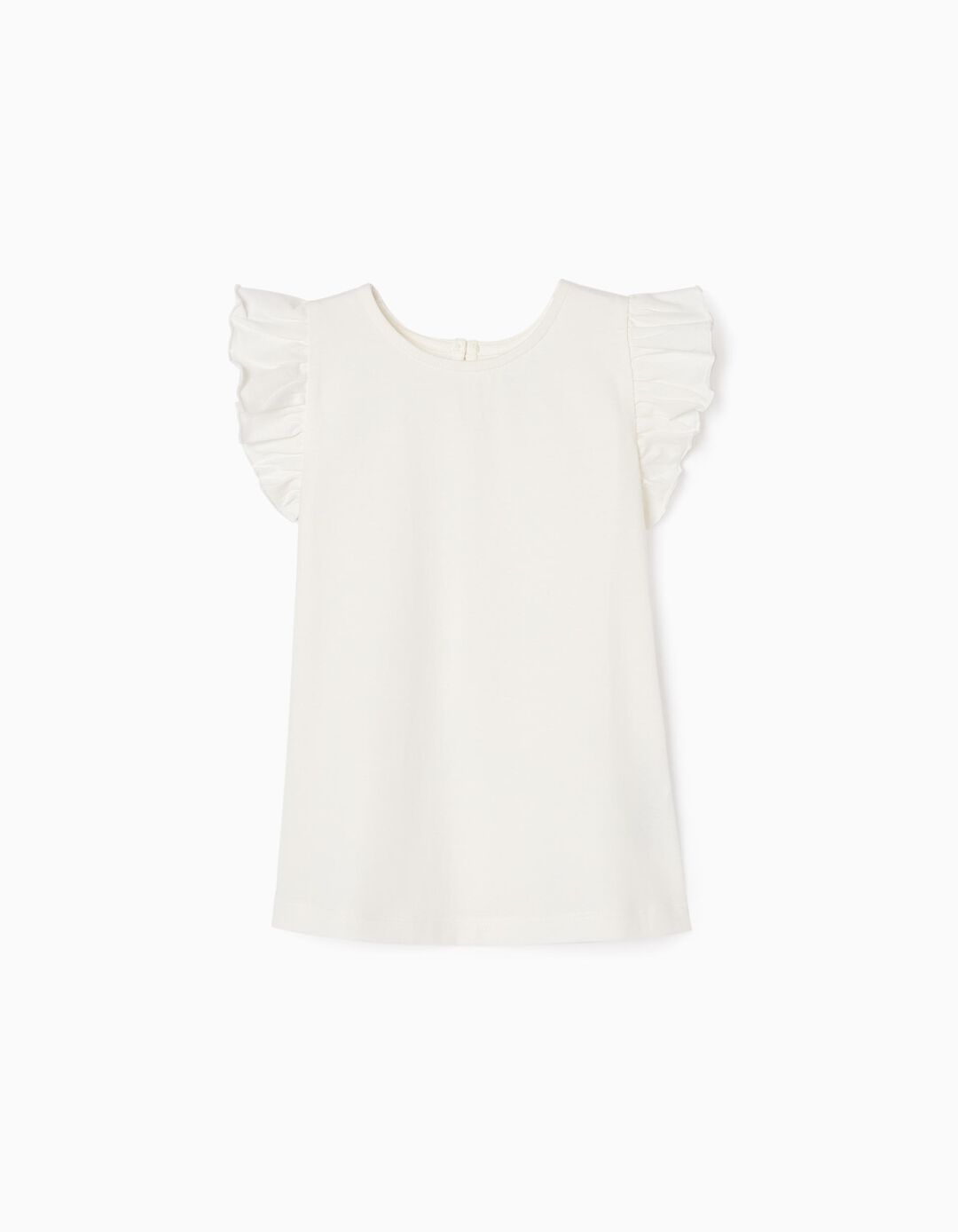 Cotton Sleeveless T-shirt with Frills for Girls, White