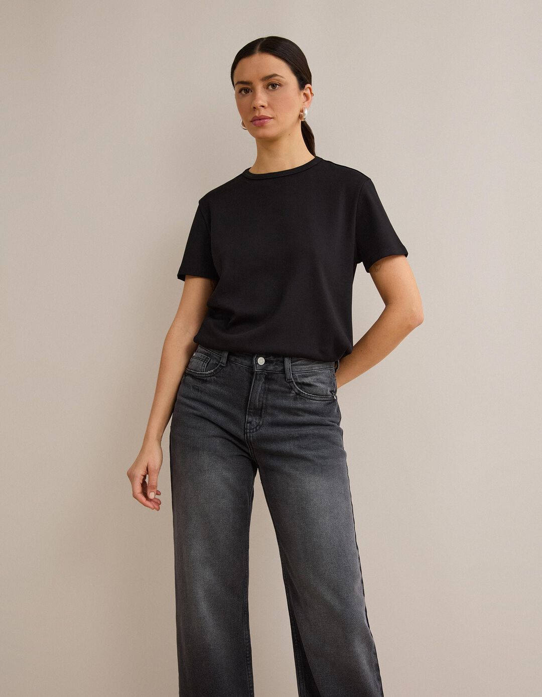 T-shirt Interlock Manga Curta, Mulher, Preto