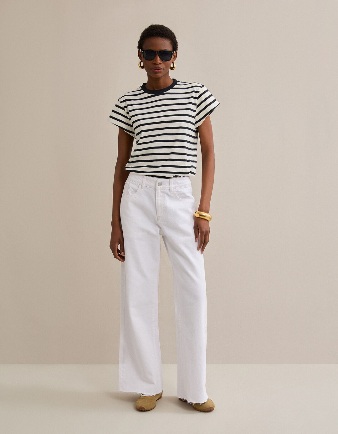 T-shirt Riscas, Mulher, Preto