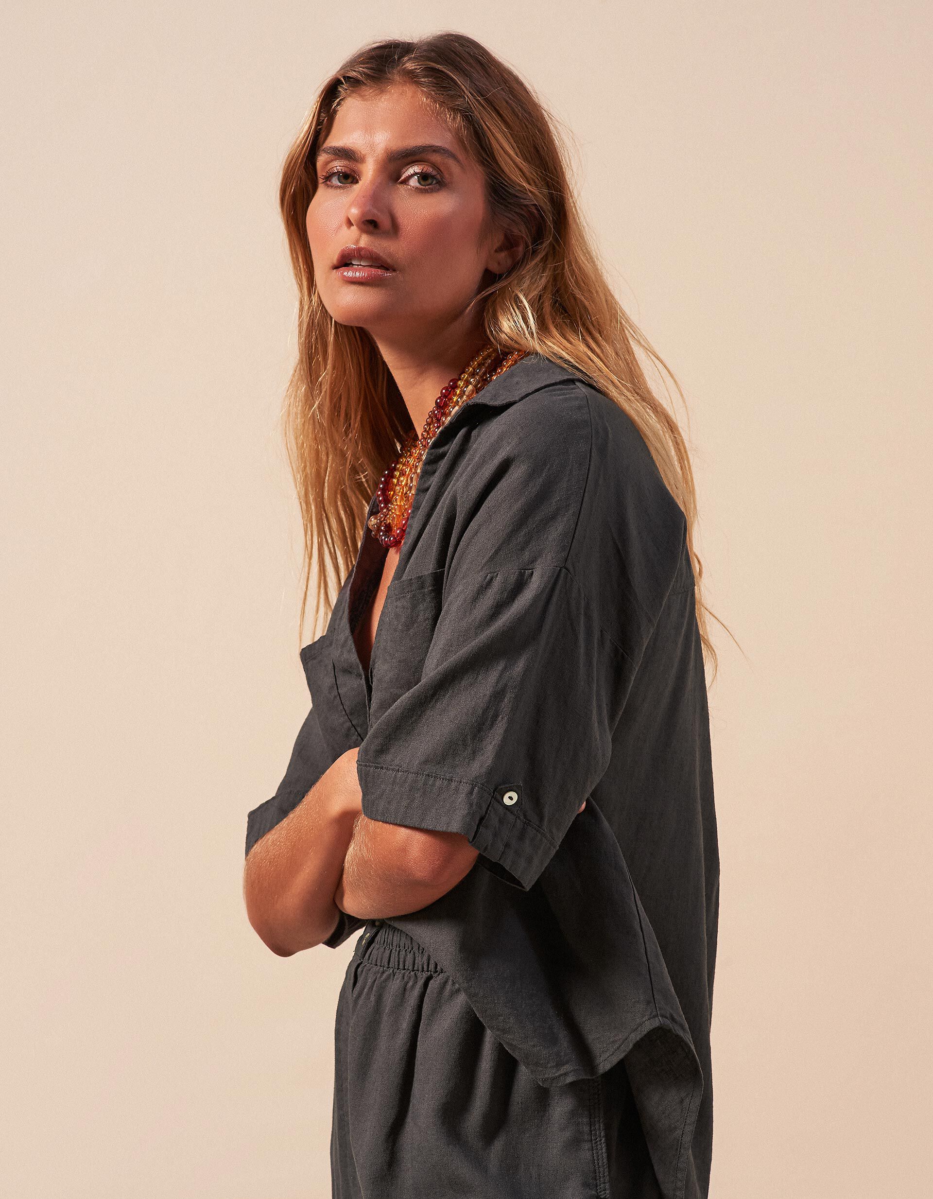 Comprar Online Camisa com Linho, Mulher, Cinzento Escuro