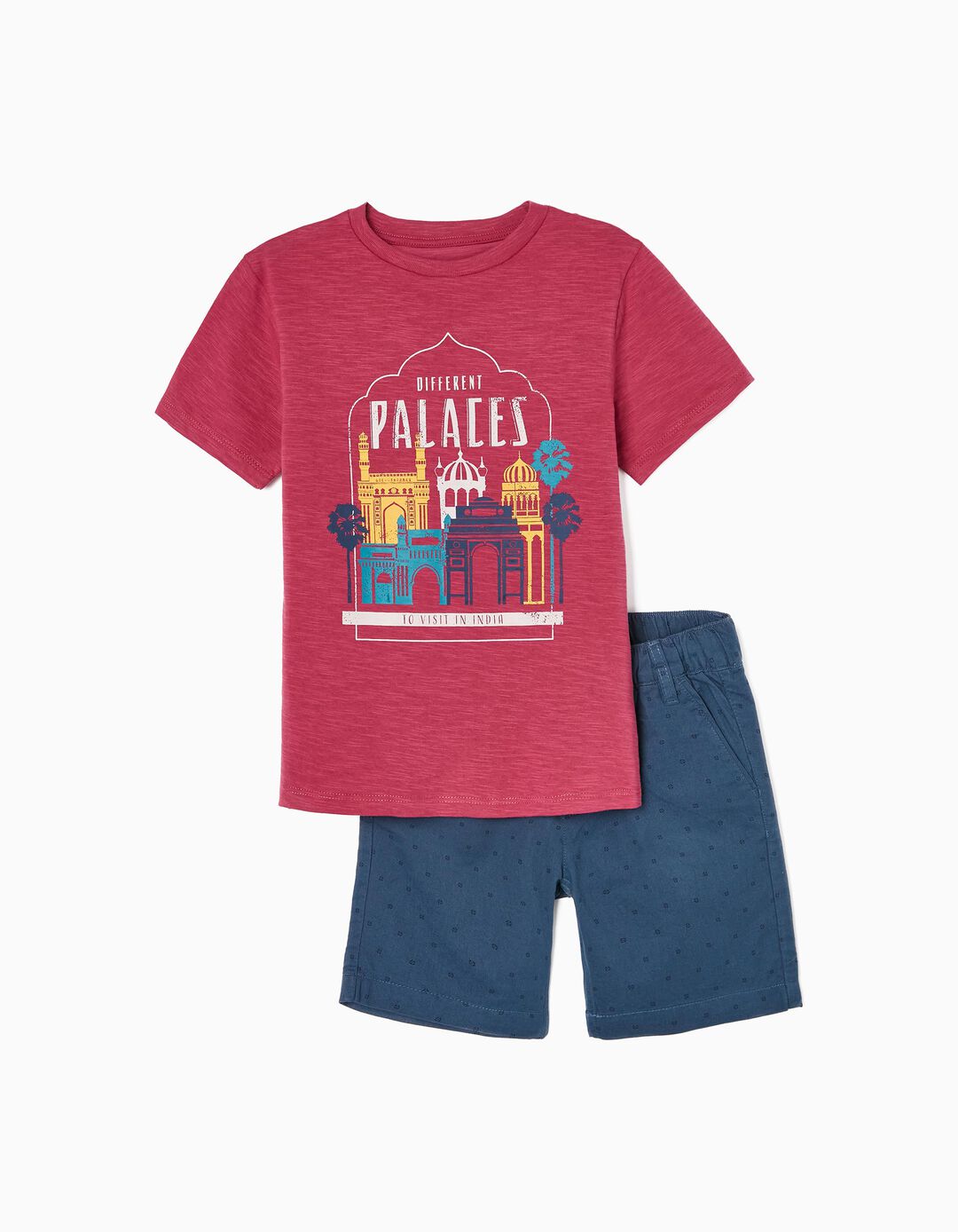Cotton T-shirt + Shorts for Boys 'Indian Palaces', Red/Blue
