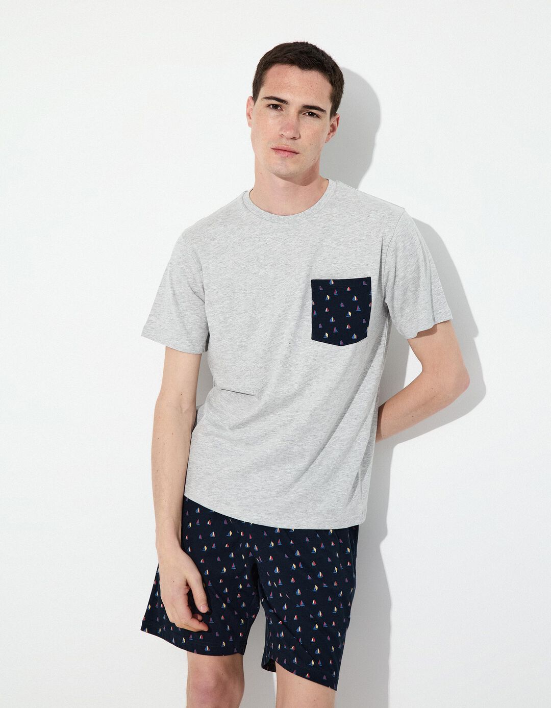 Pijama com Bolso, Homem, Cinzento Claro 