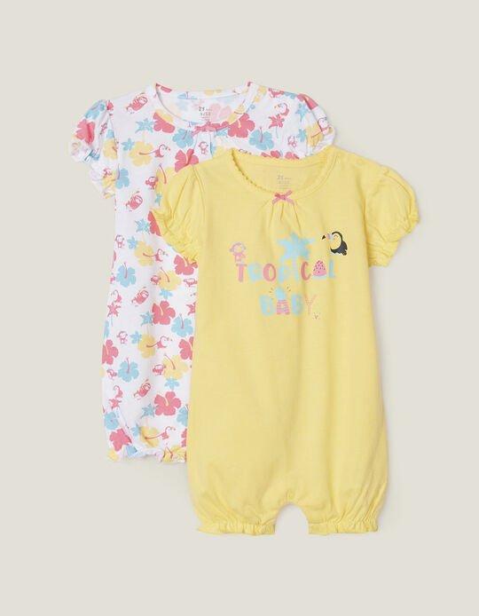 2 Rompers for Baby Girls 'Tropical Baby', Multicolour