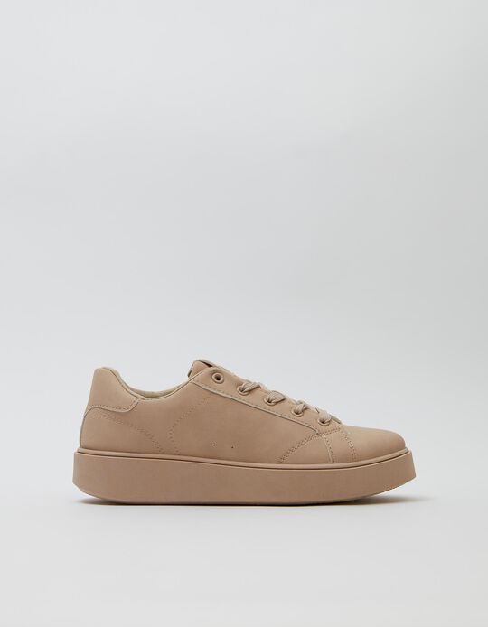 Trainers in Synthetic Leather, Women, Beige