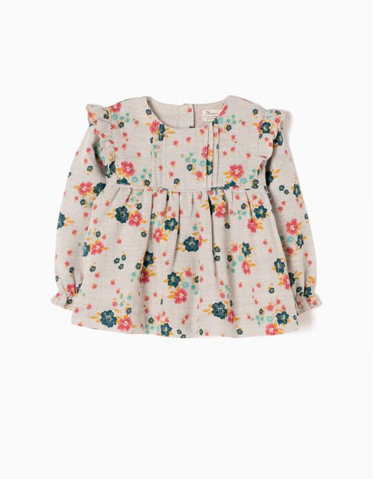 Loose-Fitting Blouse With Flowers & Ruffles