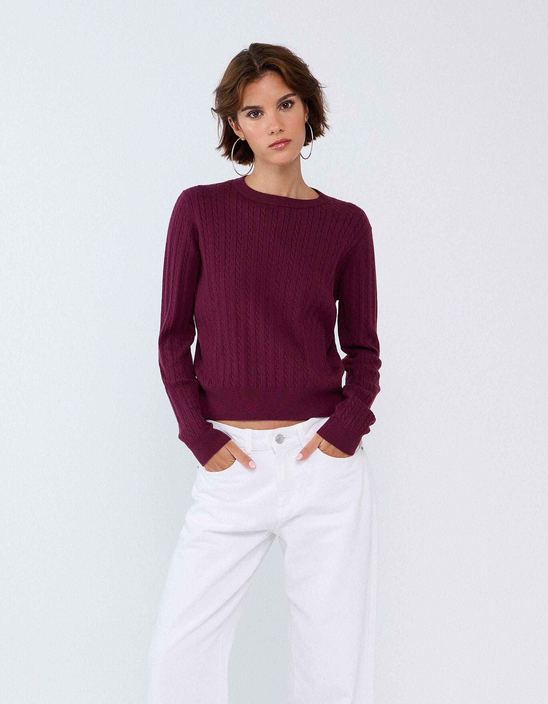 Comprar Online Sweater Tricotada Com Viscose, Mulher, Vermelho Escuro