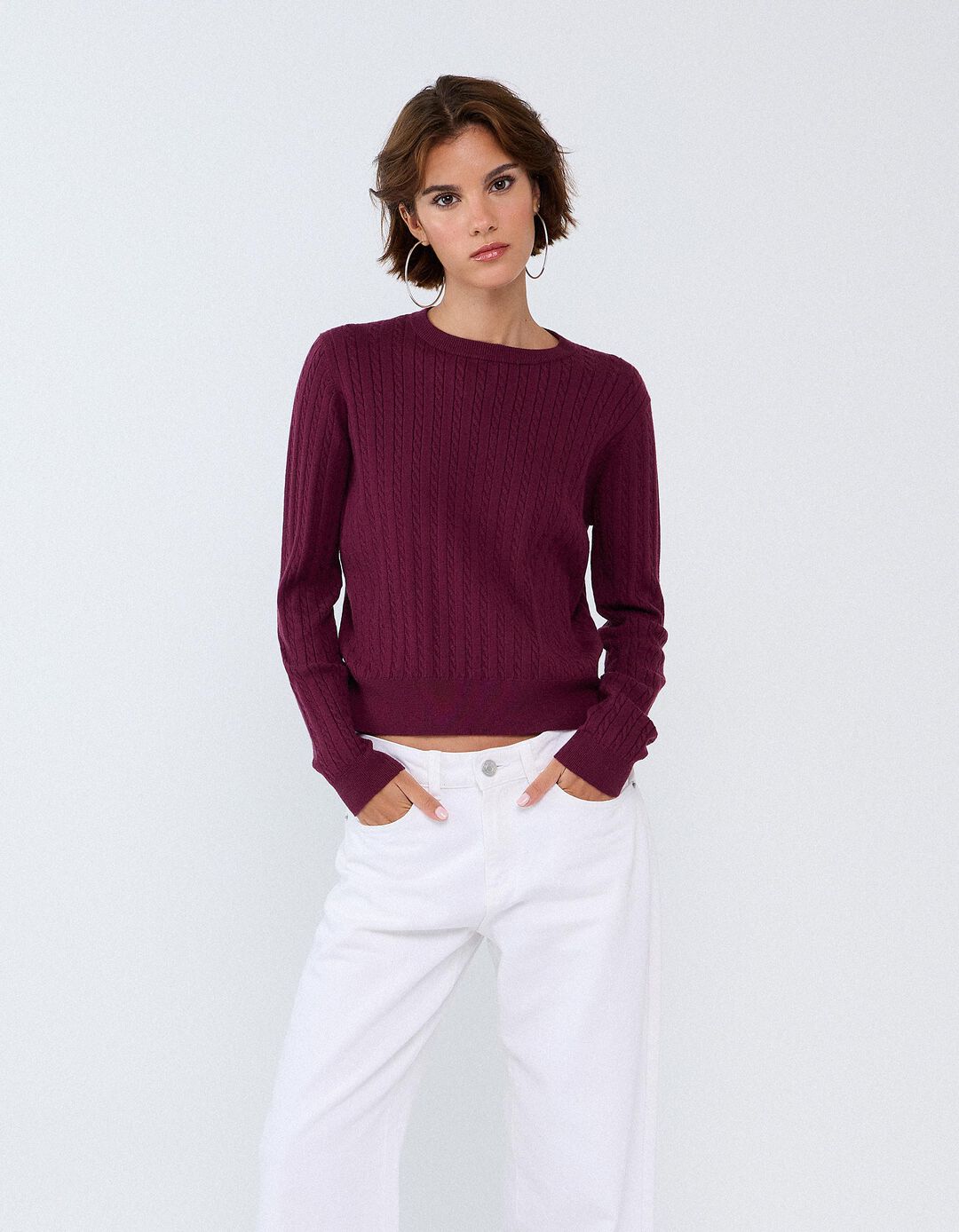 Sweater Tricotada Com Viscose, Mulher, Vermelho Escuro